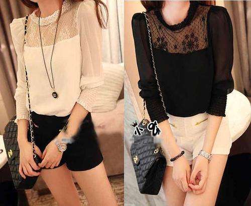 Vintage Lace & Chiffon Blouse (Available in Black & White)